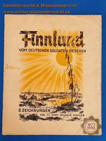 Finnland vom deutschen Soldaten gesehen, 8 Zeichnungen von SS-Strm. Wilhelm Mahler, Geschenkmappe