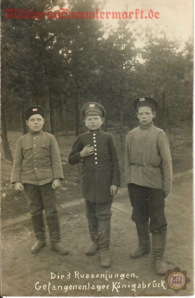 Postkarte, Die 3 Russenjungen. Gefangenenlager Königsbrück