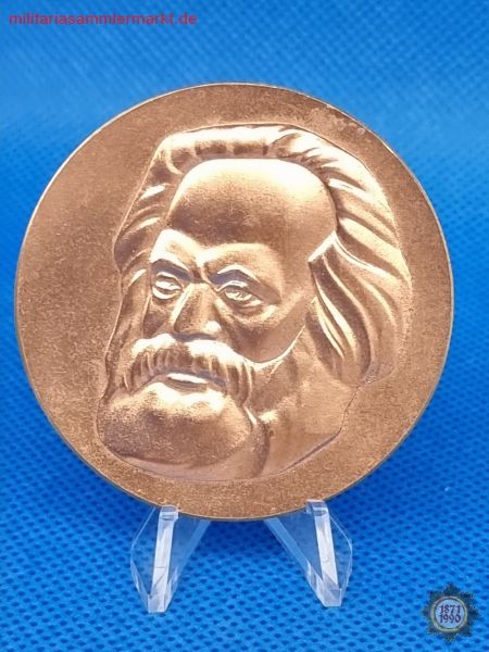 2x Plakette, Karl Marx, Friedrich Engels, Bronze, Medaille, nicht tragbar, DDR