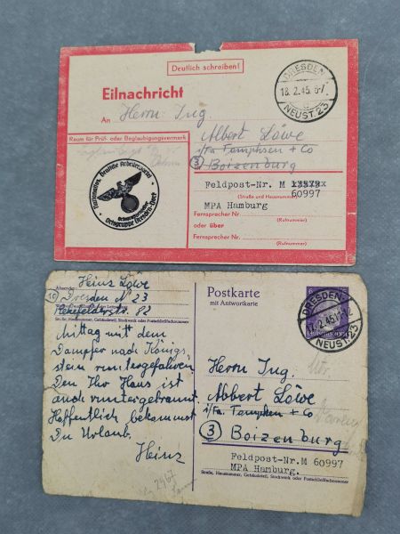 Feldpostbriefe Konvolut Dresden 1945 Kriegsende