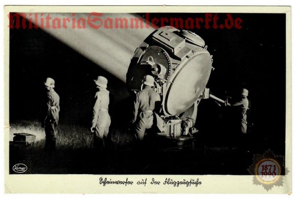 Postkarte Die Luftwaffe, Flakscheinwerfer, gelaufen Dresden - Berlin
