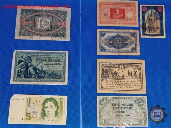 53 alte Banknoten, Geldscheine, Mark, Dollar, Reichsbank, Geld, International