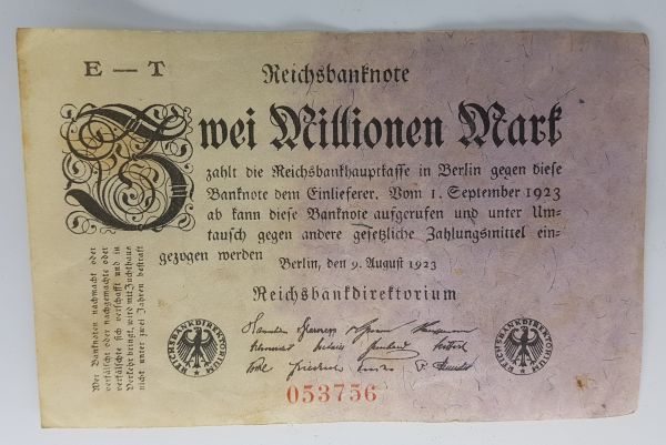Zwei Millionen Mark, Reichsbanknote 1923 E-T