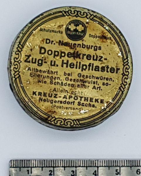 Blechdose, Dr. Nauenburgs Doppelkreuz- Zug- und Heilpflaster