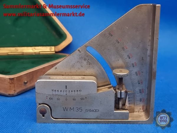 Winkelmesser der Artillerie, W.M.35 (1/6400) Clinometer, Holzbox