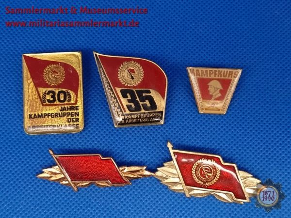 5 Abzeichen, Kampfgruppen der Arbeiterklasse, DDR, Konvolut