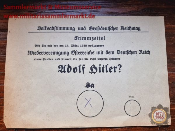 Stimmzettel, Volksabstimmung und Großdeutscher Reichstag, 13.03.1938, Wahlzettel