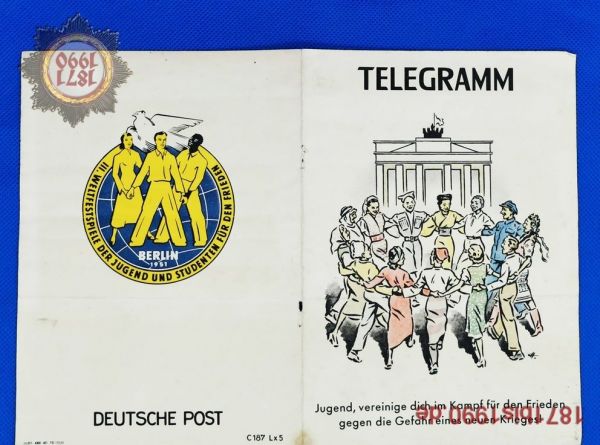 TELEGRAMM, Berlin 1951, III. Weltfestspiele der Jugend und Studenten für den Frieden, DDR
