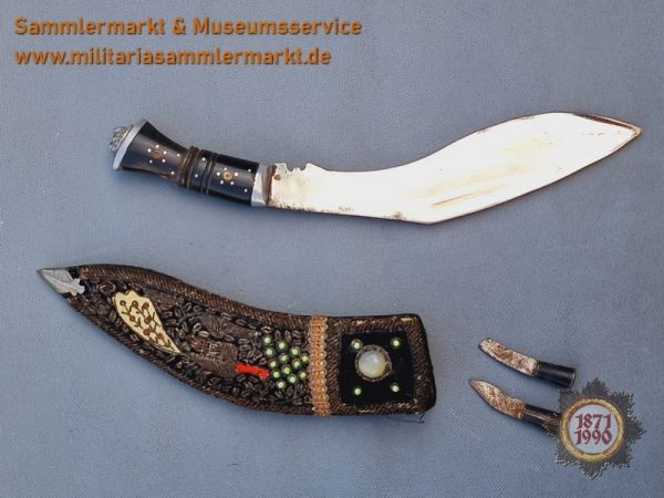 Kukri, Khukuri, Khukri, Nepal, Indien, Gurkha, 2 Hilfsdolche, Löwenkopf, Historic Knife