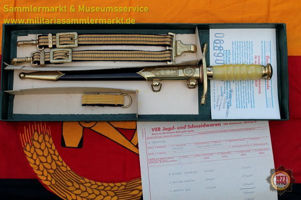 Ehrendolch 1990, Volksmarine, Nr. 06890, Gravur, Gehänge, Schatulle, Garantieurkunde, NVA