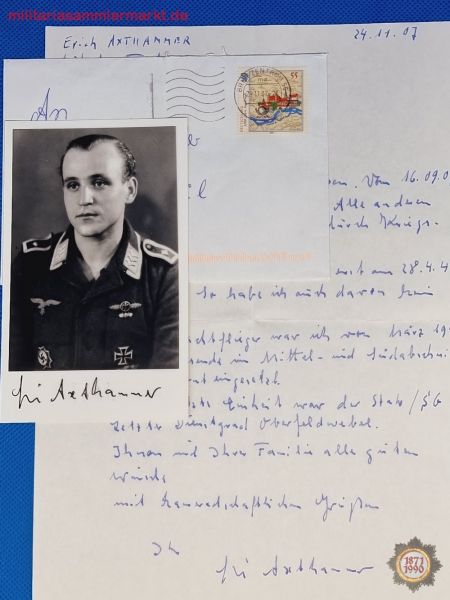 Erich Axthammer, Ritterkreuzträger, Autograph, Autogramm, Ritterkreuz 28.04.1945, RKT