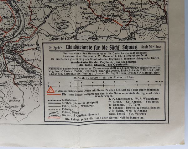 Wanderkarte für die Sächsische Schweiz 1930iger Jahre