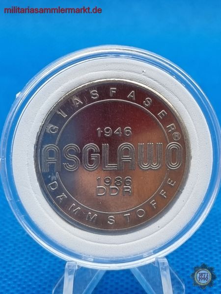 DDR Medaille Plakette, ASGLAWO, 1946-1986, Glasfaser, Dämmstoffe, Bergstadt Freiberg
