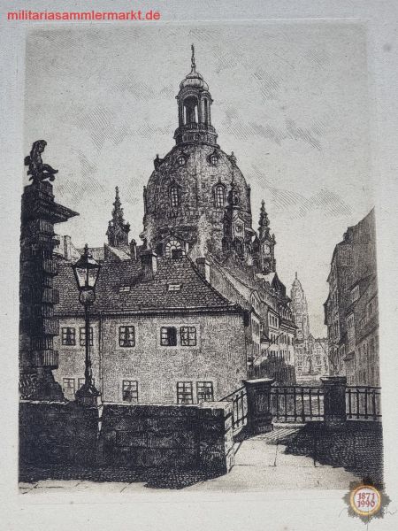 Radierung, Strichätzung, Waldemar Pech, ca 1940, Dresden, Frauenkirche, Münzgasse, Bild