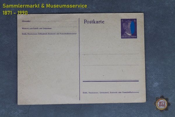 Deutsches Reich, Postkarte, 6 Pfennig, gedruckte Briefmarke, Adolf Hitler, ungelaufen