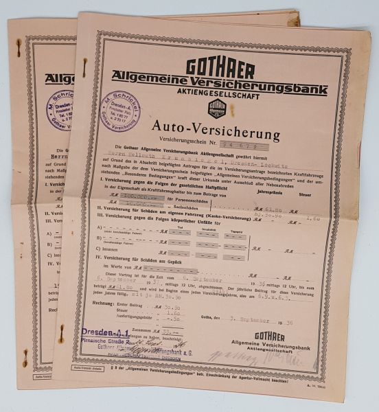 Gothaer Allgemeine Versicherungsbank - Auto Versicherungen 1936 und 1937