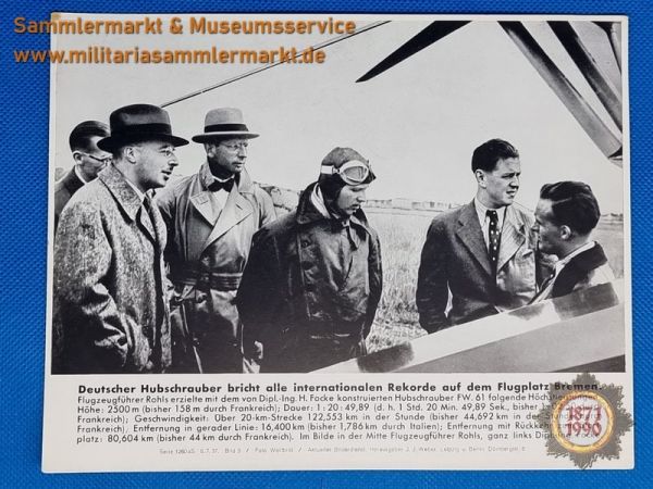 Hubschrauber bricht Rekorde, Flugplatz Bremen, Focke-Wulf FW-61, 1937, Pressefoto, J.J.Weber