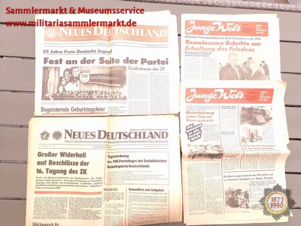 DDR Zeitungen, Neues Deutschland, Junge Welt, 4 Ausgaben, Zeitschrift, Zeitung
