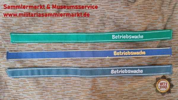 3 Ärmelbänder, DDR Betriebswache, grün, hellblau, grau