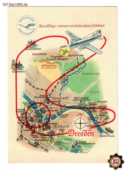 Postkarte, Deutsche Lufthansa, Flughafen Dresden, Rundflüge - immer ein Erlebnis, Nr. 3, PK